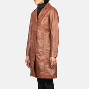 
Brown Cowhide leather Coat - 어깨 라인과 깔끔한 밑단이 돋보이는 뒷면 뷰
