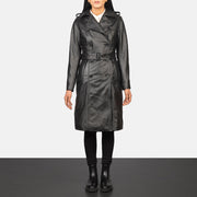 
Alice Black Double Breasted Leather Coat in Black Cowhide Leather - 정면 스타일 및 테일러드 실루엣 | 공식 온라인 스토어 구매