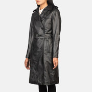 
Black Cowhide leather Coat - 어깨 라인과 깔끔한 밑단이 돋보이는 뒷면 뷰