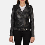 Women's Alison 블랙 가죽 라이더 자켓 여성용 in Black Cowhide Leather - Front Profile View &amp; Tailored Silhouette | Buy Online