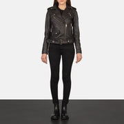 Women's Alison 브라운 가죽 라이더 자켓 여성용 - Lateral Side Profile View Showing Sleeve Cut &amp; Athletic Taper Fit