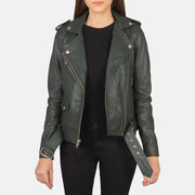 
Alison 그린 가죽 라이더 자켓 여성용 in Green Sheepskin Leather - 정면 스타일 및 테일러드 실루엣 | 공식 온라인 스토어 구매