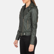 
Green Sheepskin Leather Biker Jacket - 어깨 라인과 깔끔한 밑단이 돋보이는 뒷면 뷰