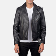 
Allaric Alley Black Leather Biker Jacket in Black Cowhide Leather - 정면 스타일 및 테일러드 실루엣 | 공식 온라인 스토어 구매