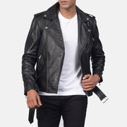 
클로즈업 상세 of Notch & Zipper & Waist belt Hardware on Allaric Alley Black Leather Biker Jacket