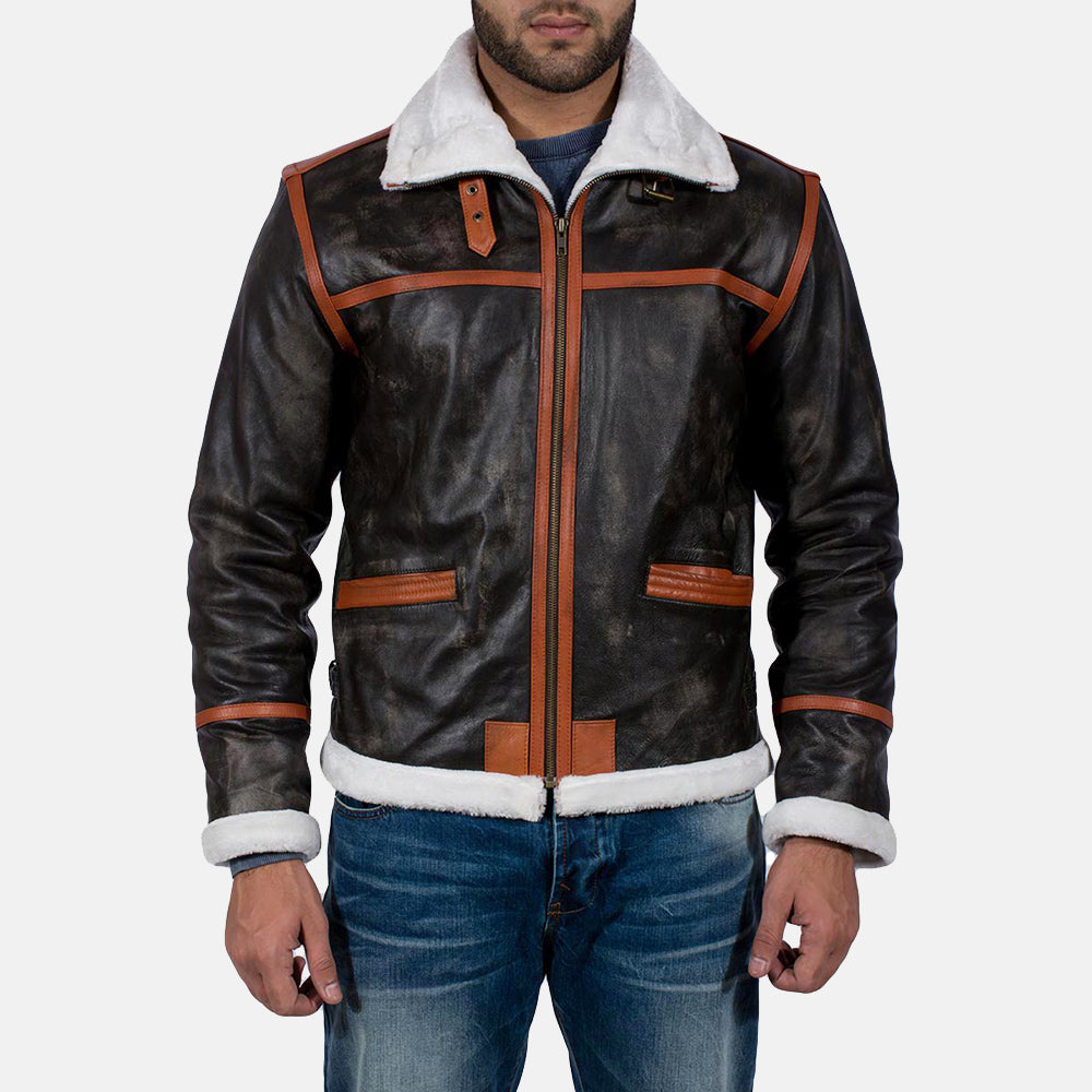 
Alpine 브라운 Fur 가죽 자켓 남성용 in Distressed Brown Goatskin Leather - 정면 스타일 및 테일러드 실루엣 | 공식 온라인 스토어 구매