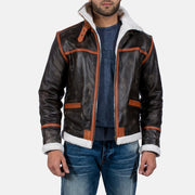 
Distressed Brown Goatskin Leather Aviator Jacket - 어깨 라인과 깔끔한 밑단이 돋보이는 뒷면 뷰