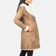 
Distressed Brown Sheepskin Snuffed Aviator Jacket - 어깨 라인과 깔끔한 밑단이 돋보이는 뒷면 뷰