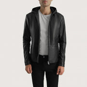 Men's Andy Matte 블랙 Hooded 가죽 자켓 남성용 - Lateral Side Profile View Showing Sleeve Cut &amp; Athletic Taper Fit