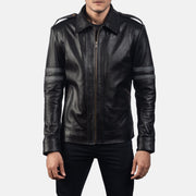 Armstrong 블랙 가죽 라이더 자켓 남성용 in Black Cowhide Leather - Front Profile View &amp; Tailored Silhouette | Buy Online