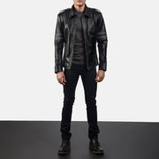 Armstrong 블랙 가죽 라이더 자켓 남성용 - Lateral Side Profile View Showing Sleeve Cut &amp; Athletic Taper Fit