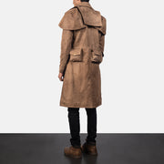 Men's Army 브라운 Leather Duster 남성용 - Lateral Side Profile View Showing Sleeve Cut &amp; Athletic Taper Fit