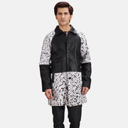 Men's Artistry 블랙 Dye 가죽 롱 코트 남성용 in Black &amp; White Sheepskin Dip &amp;Amp; Dye - Front Profile View &amp; Tailored Silhouette | Buy Online