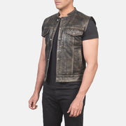 
Distressed Brown Sheepskin Leather Biker Jacket - 어깨 라인과 깔끔한 밑단이 돋보이는 뒷면 뷰