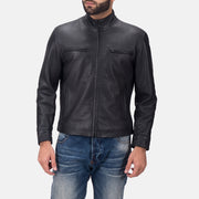 Austere Matte 블랙 가죽 라이더 자켓 남성용 in Black Calfskin Matte - Front Profile View &amp; Tailored Silhouette | Buy Online