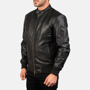 Black Cowhide (Torso) &amp;Amp; Goatskin (Sleeves) Leather Bomber Jacket - Back View Showing Tailored Shoulder Fit &amp; Clean Hemline