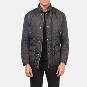 Men's Barry Quilted 블랙 Windbreaker 가죽 자켓 남성용 in Black Polyester - Front Profile View &amp; Tailored Silhouette | Buy Online