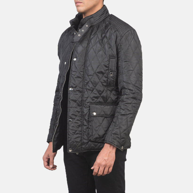 Barry Quilted 블랙 Windbreaker 가죽 자켓 남성용