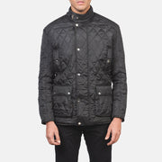 Close-Up Detail of Belted Band &amp; Button Hardware on Men's Barry Quilted 블랙 Windbreaker 가죽 자켓 남성용