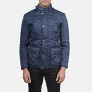 Men's Barry Quilted Blue Windbreaker 가죽 자켓 남성용 - Lateral Side Profile View Showing Sleeve Cut &amp; Athletic Taper Fit