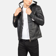 
Baston Black Hooded Leather Bomber Jacket in Black Sheepskin Leather - 정면 스타일 및 테일러드 실루엣 | 공식 온라인 스토어 구매
