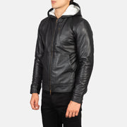 
Black Sheepskin Leather Bomber Jacket - 어깨 라인과 깔끔한 밑단이 돋보이는 뒷면 뷰