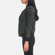 
Green Goatskin Suede Bomber Jacket - 어깨 라인과 깔끔한 밑단이 돋보이는 뒷면 뷰