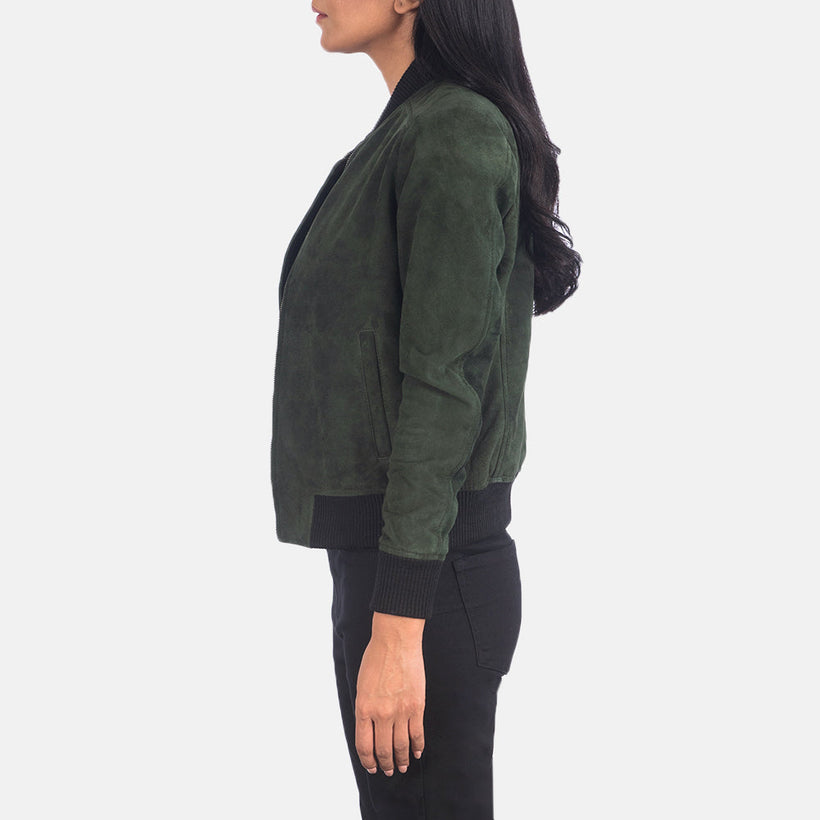 Bliss Green Suede 가죽 봄버 자켓 여성용