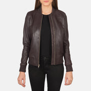 Women's Bliss Maroon 가죽 봄버 자켓 여성용 in Maroon Sheepskin Leather - Front Profile View &amp; Tailored Silhouette | Buy Online