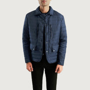 Men's Bo Quilt Windbreaker 가죽 자켓 남성용 in Navy Blue Nylon - Front Profile View &amp; Tailored Silhouette | Buy Online