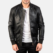 
Bomia Ma-1 Black Leather Bomber Jacket in Black Sheepskin Leather - 정면 스타일 및 테일러드 실루엣 | 공식 온라인 스토어 구매