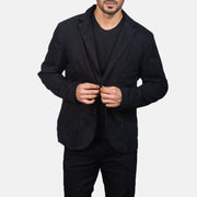 Borges 블랙 가죽 테일러드 블레이저 남성용 in Black Poly-Cotton - Front Profile View &amp; Tailored Silhouette | Buy Online