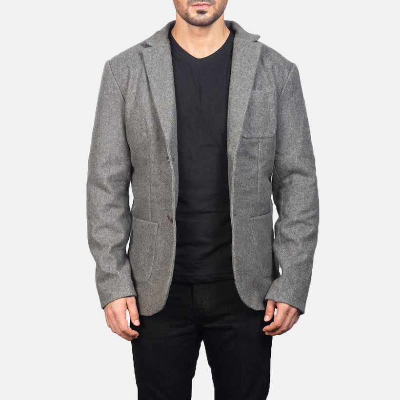 Borges Grey Wool 가죽 테일러드 블레이저 남성용