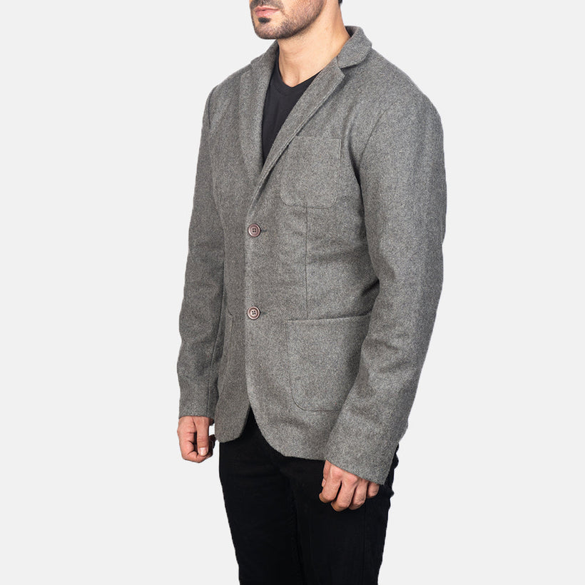 Borges Grey Wool 가죽 테일러드 블레이저 남성용