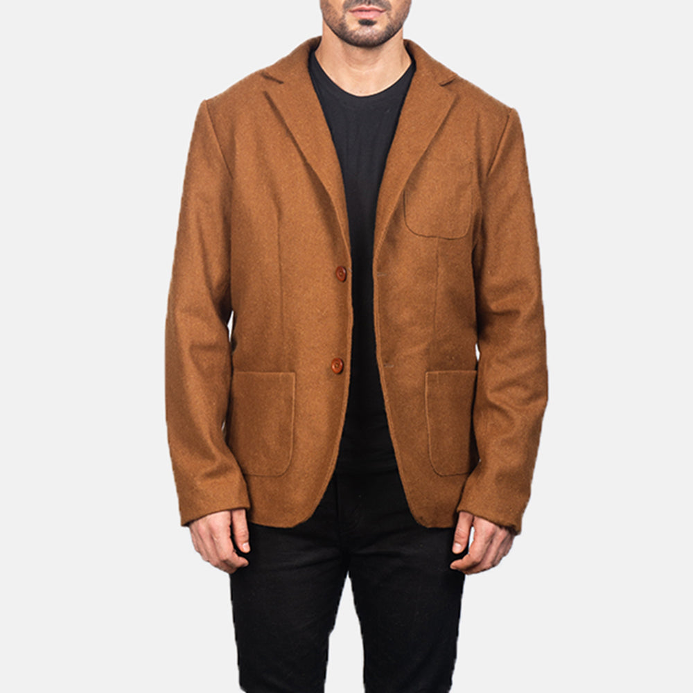 
Khaki Wool Blazer in Khaki Synthetic Wool - 정면 스타일 및 테일러드 실루엣 | 공식 온라인 스토어 구매