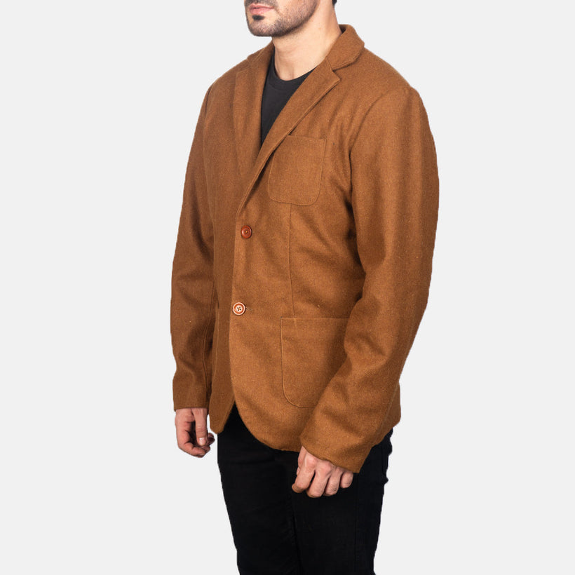 Borges Khaki Wool 가죽 테일러드 블레이저 남성용