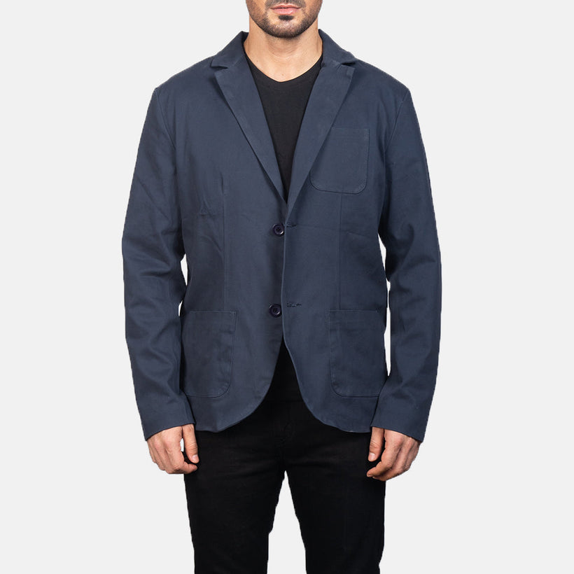 Borges Navy Blue 가죽 테일러드 블레이저 남성용
