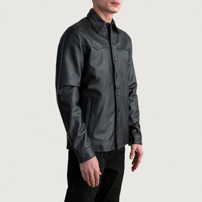 Bronco 블랙 Leather Shirt 남성용
