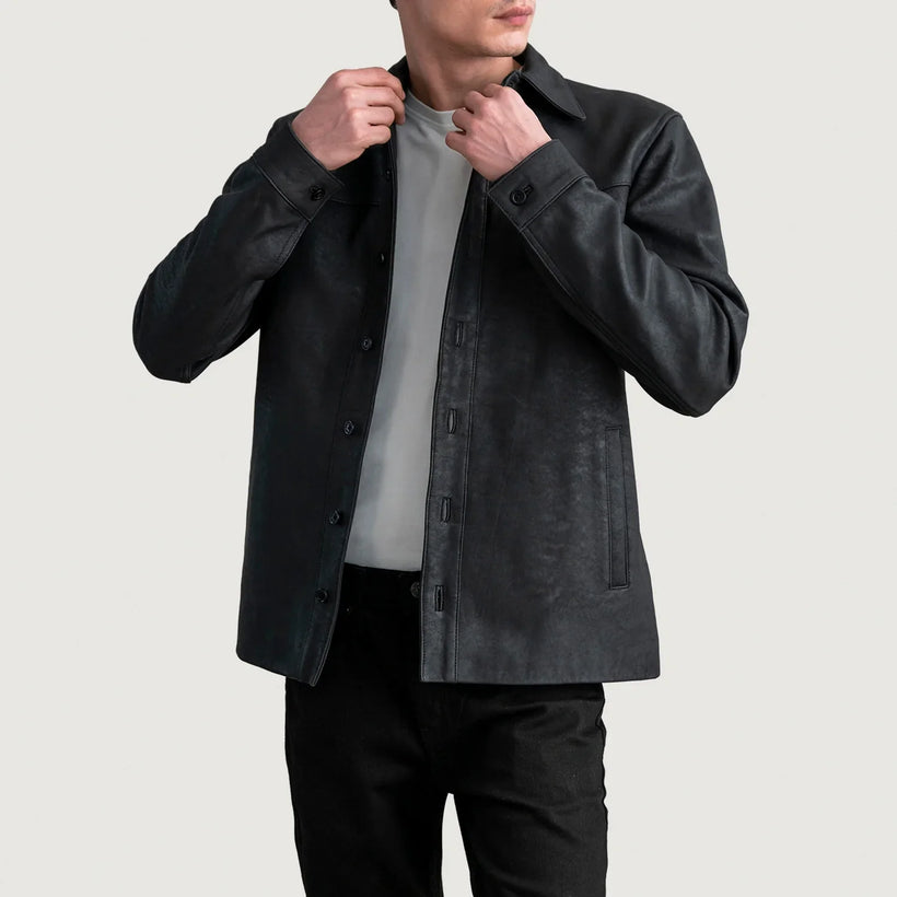 Bronco Tumbled 블랙 Leather Shirt 남성용