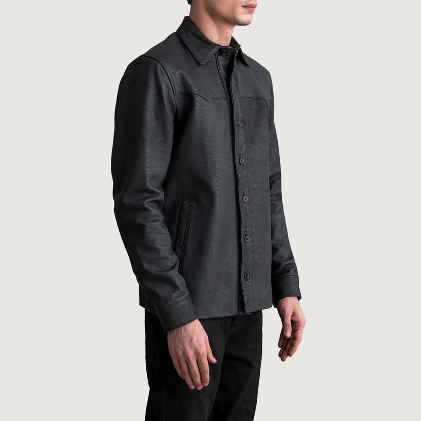 Bronco Tumbled 블랙 Leather Shirt 남성용
