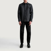 
클로즈업 상세 of Shirt & Buttons Hardware on Bronco Tumbled 블랙 Leather Shirt 남성용