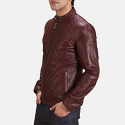 
Maroon Sheepskin Leather Biker Jacket - 어깨 라인과 깔끔한 밑단이 돋보이는 뒷면 뷰