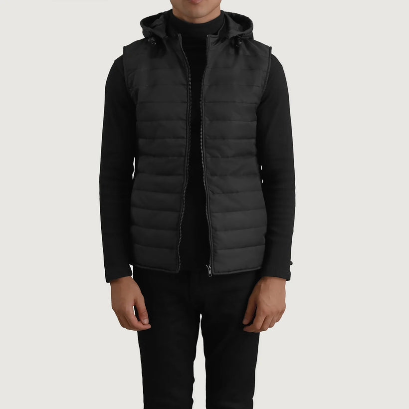 Carlo 블랙 Hooded Puffer Vest 남성용