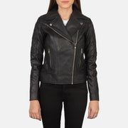 
클로즈업 상세 of Notch & Zipper Hardware on Carolyn Quilted Black Biker Jacket