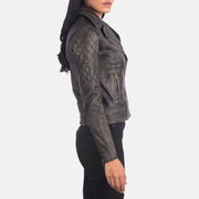 
Distressed Brown Goatskin Leather Biker Jacket - 어깨 라인과 깔끔한 밑단이 돋보이는 뒷면 뷰
