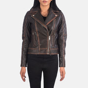 
Carolyn Quilted Vintage Brown Biker Jacket in Vintage Brown Goatskin Leather - 정면 스타일 및 테일러드 실루엣 | 공식 온라인 스토어 구매