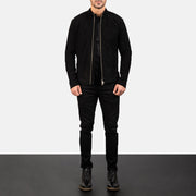 Men's Charcoal 블랙 Suede 가죽 라이더 자켓 남성용 - Lateral Side Profile View Showing Sleeve Cut &amp; Athletic Taper Fit