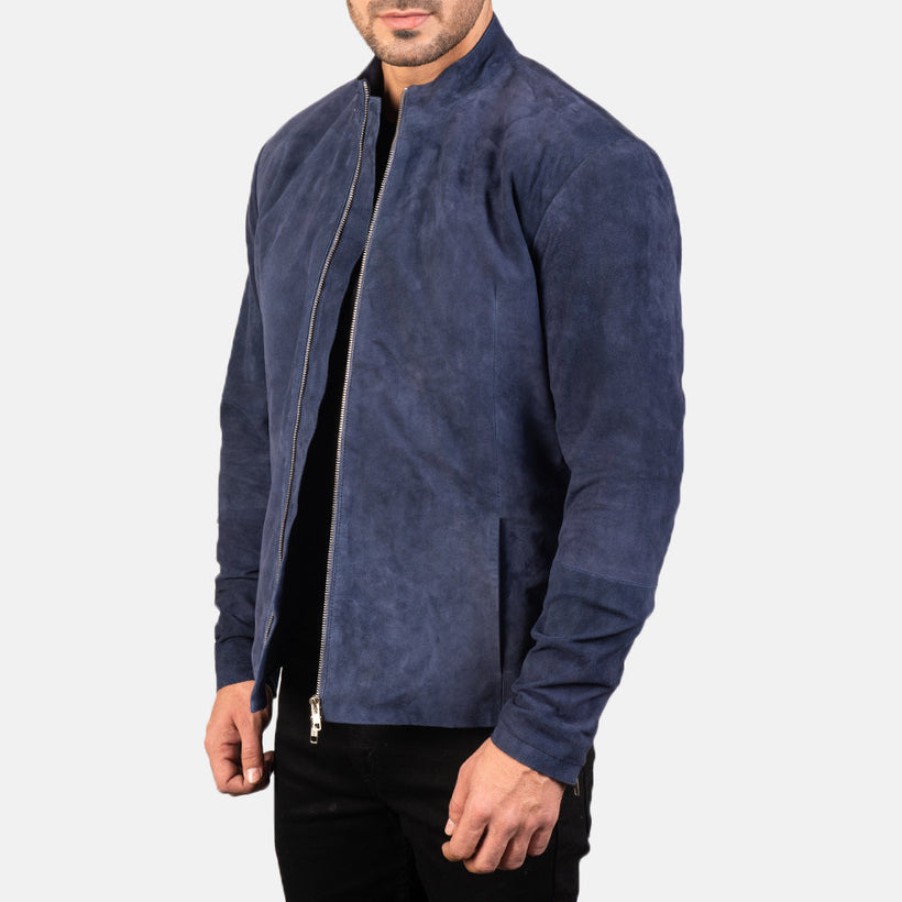 Charcoal Navy Blue Suede 가죽 라이더 자켓 남성용