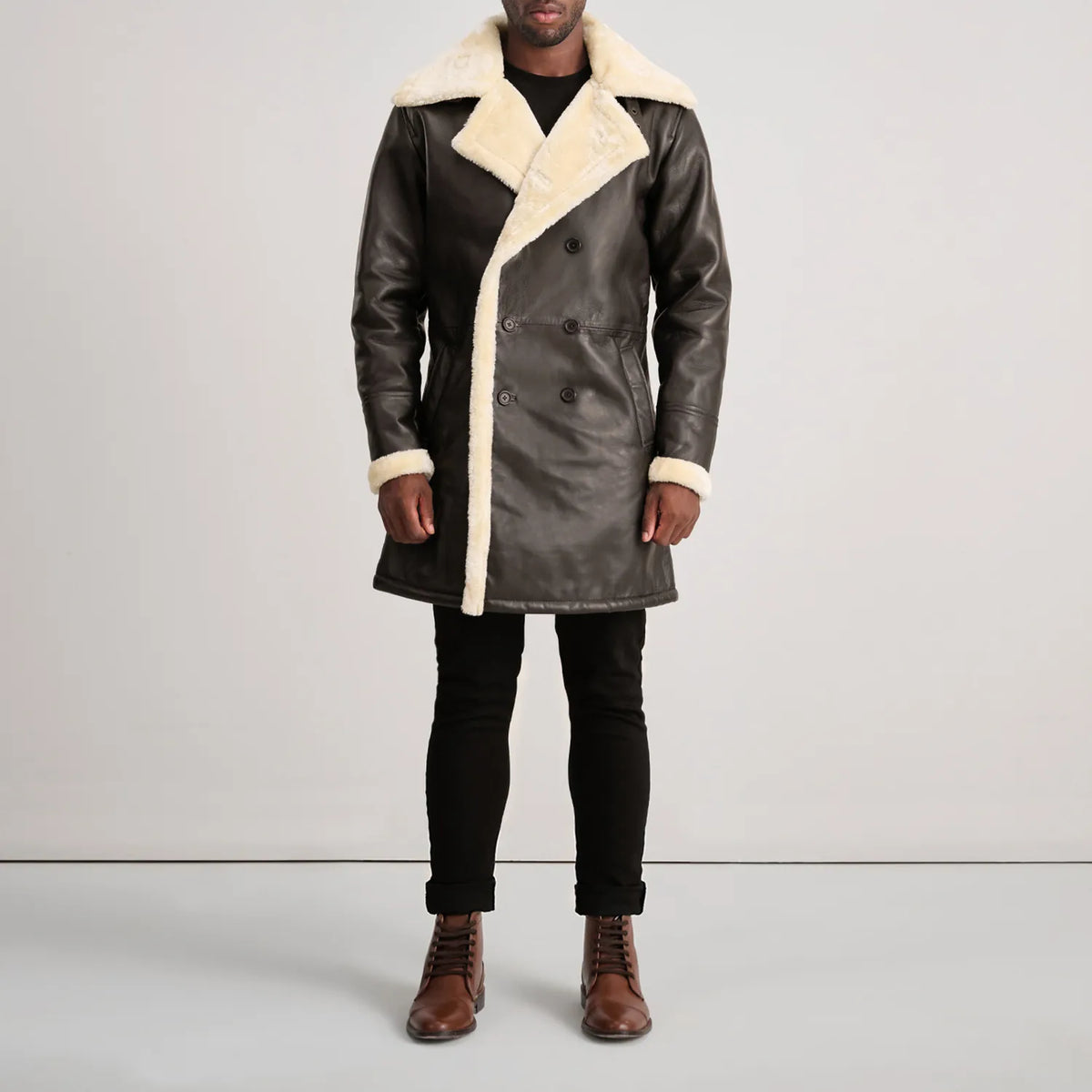 Charles 가죽 롱 코트 브라운 Shearling 가죽 롱 코트 남성용 – alternate product view 3