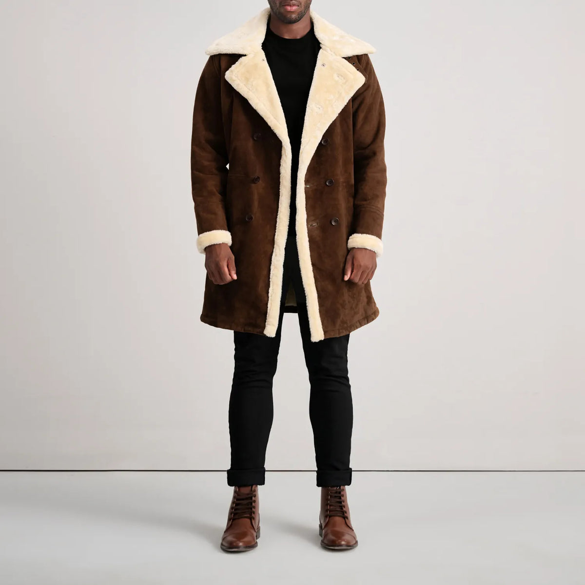 Charles 가죽 롱 코트 브라운 Shearling 가죽 롱 코트 남성용 – alternate product view 3
